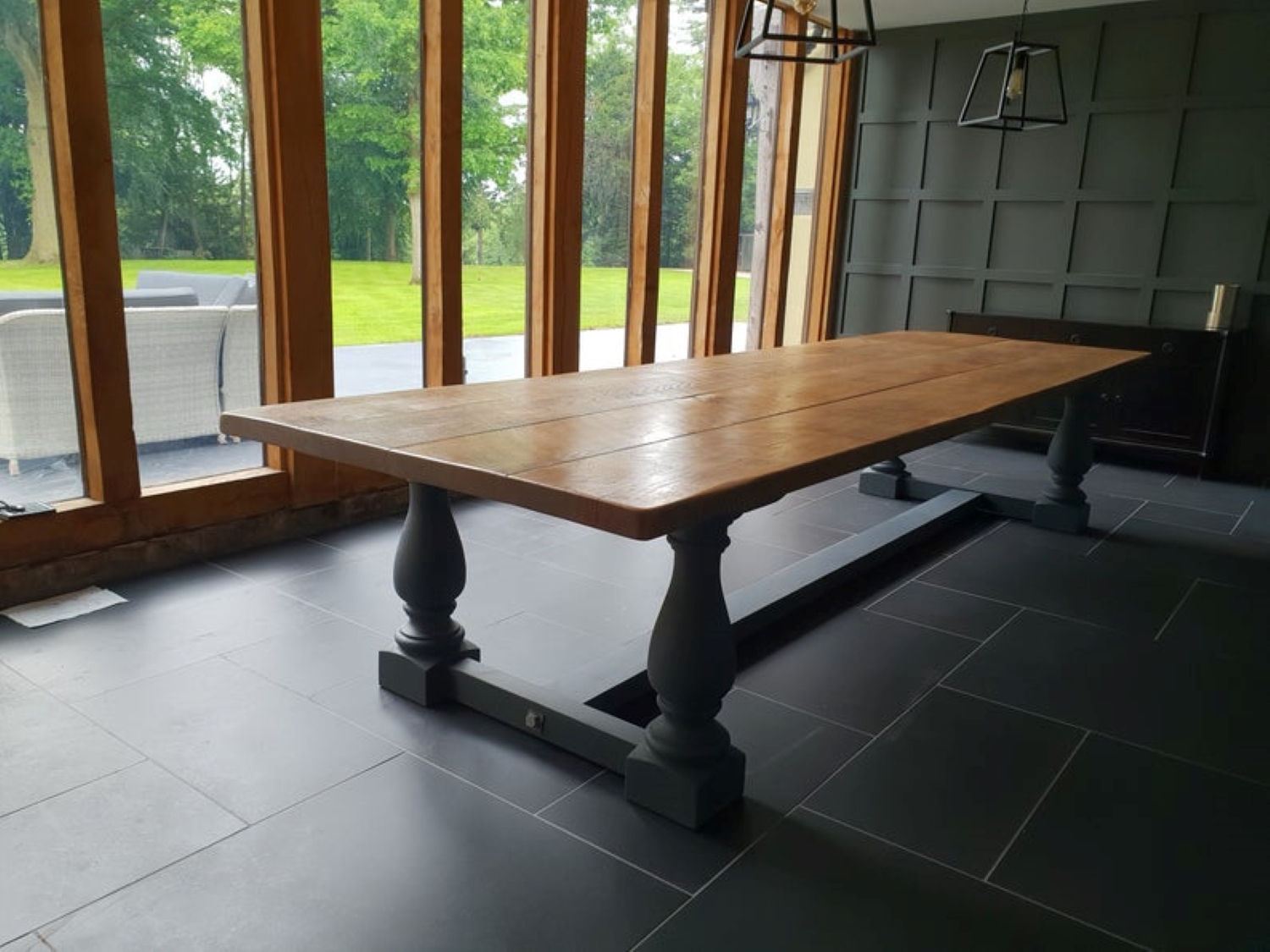 Large Rustic Style Dining Table with Balustrade Legs